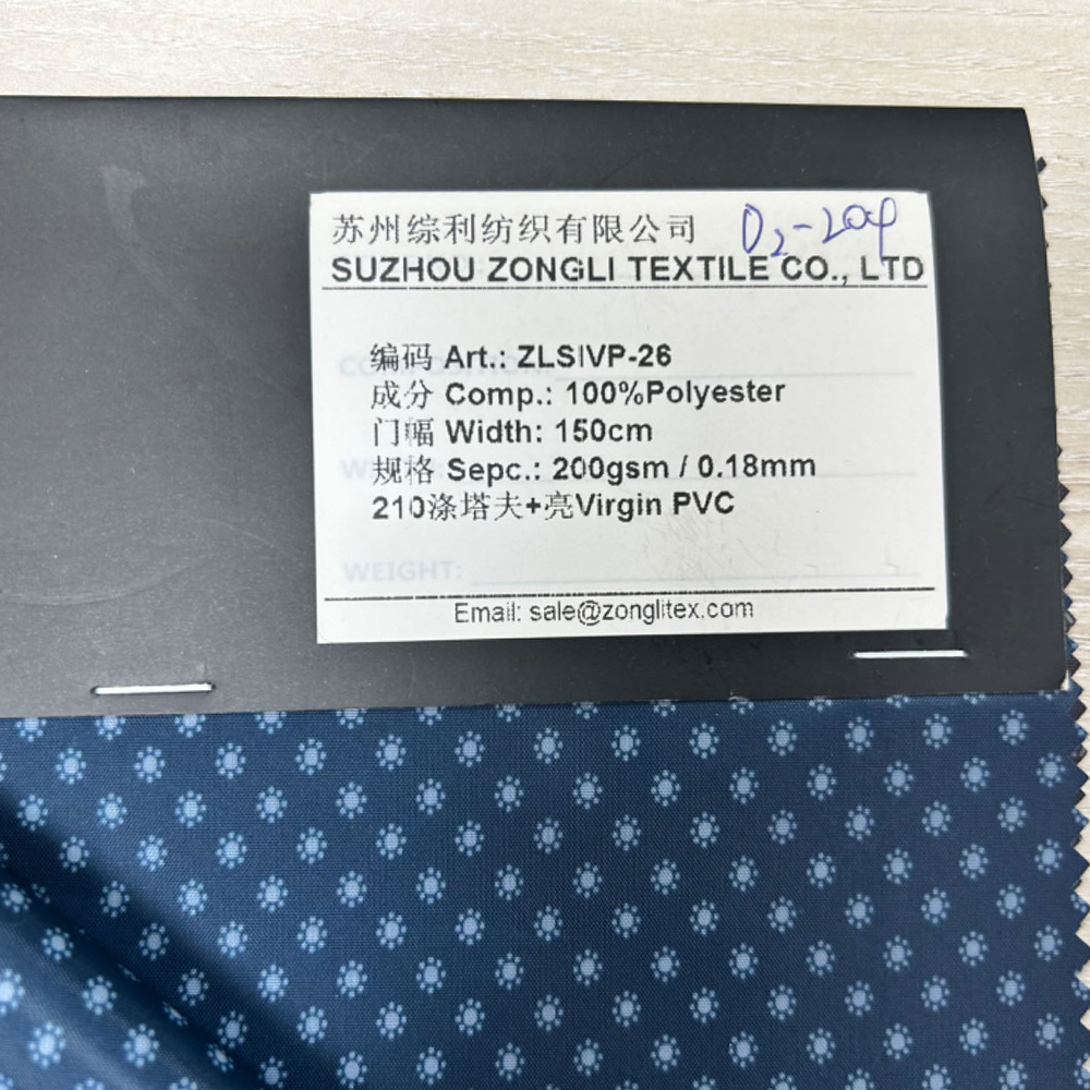 Tafetán de poliéster 210T con revestimiento de PVC virgen brillante 200 g/m² 0,18 mm para impermeable